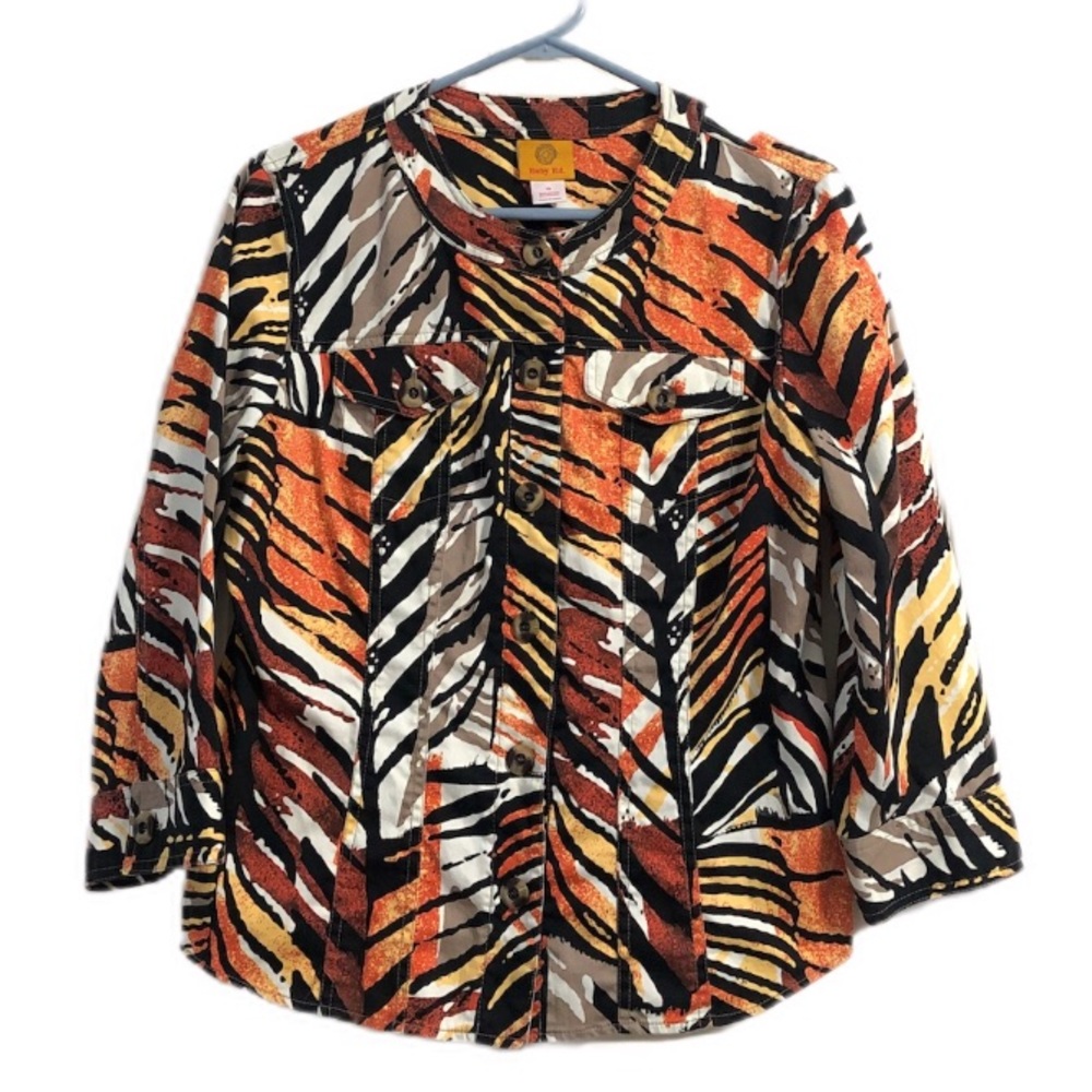 Ruby Rd. Orange Colorful Patterned Button Down Sh… - image 1